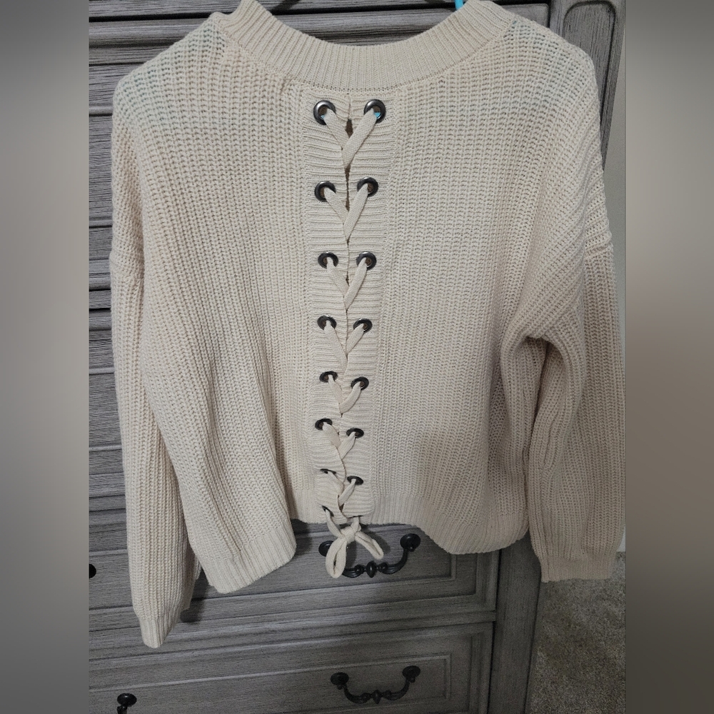 Jack by BB Dakota Women's Beige Lace-Up Sweater